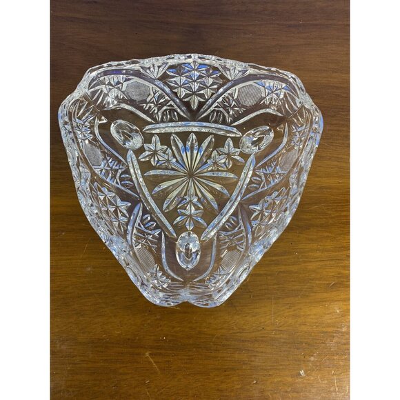 Vintage Clear Tri-Footed Triangle Cut Glass Dish No Lid Star Design - Picture 2 of 16